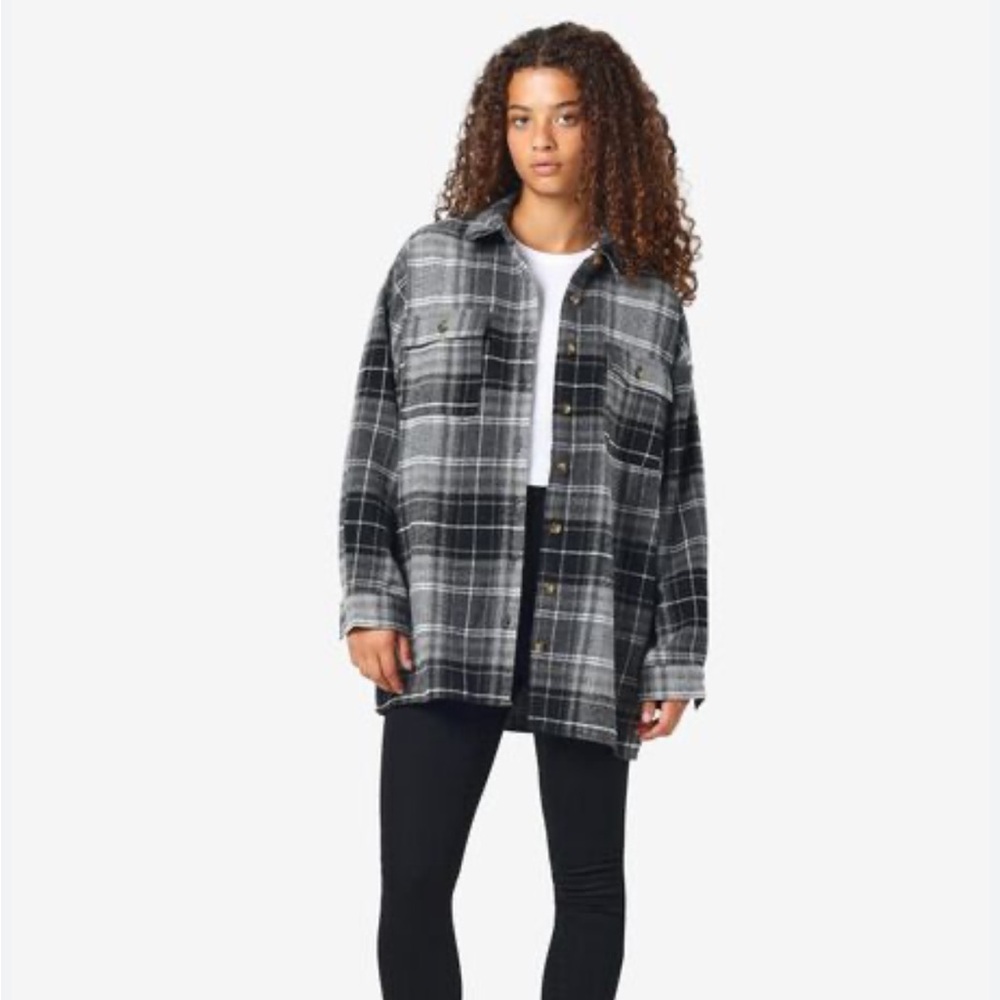 Noisy May Black and Gray Plaid Button-Up Shirt/Shacket